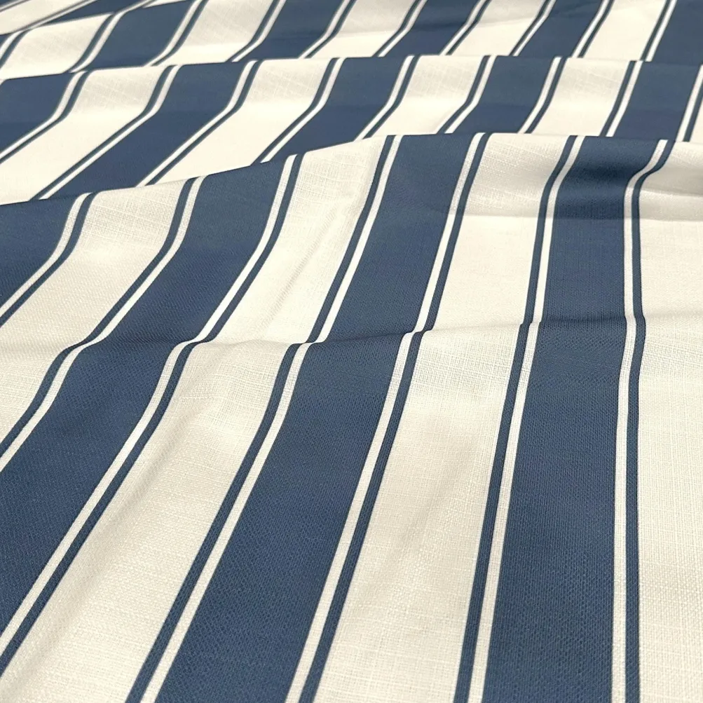 Cabana Stripe (Slub Print) Table Linen in Navy / White
