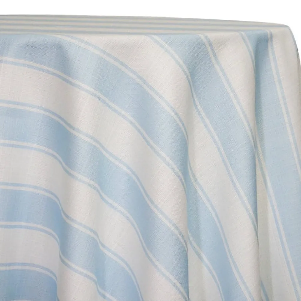 Cabana Stripe (Slub Print) Table Linen in Lt Blue / White