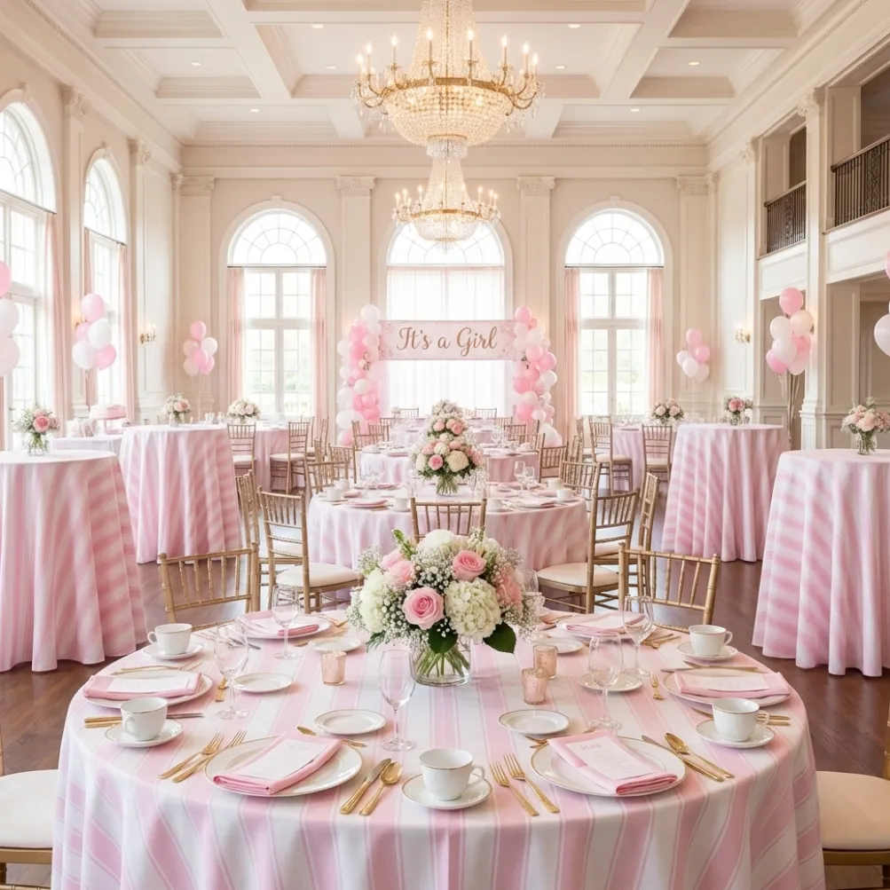 Cabana Stripe (Slub Print) Table Linen in Pink / White