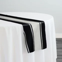 Cabana Stripe (Slub Print) Table Runner in Black / White