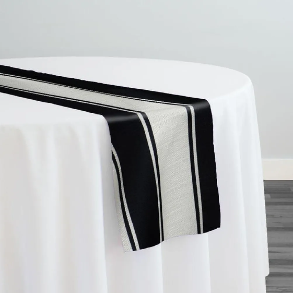 Cabana Stripe (Slub Print) Table Runner in Black / White
