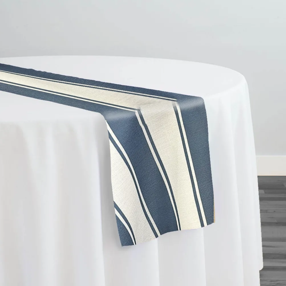 Cabana Stripe (Slub Print) Table Runner in Navy / White
