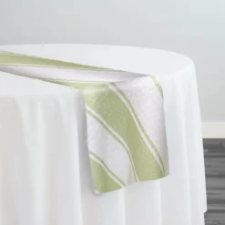 Cabana Stripe (Slub Print) Table Runner in Sage / White
