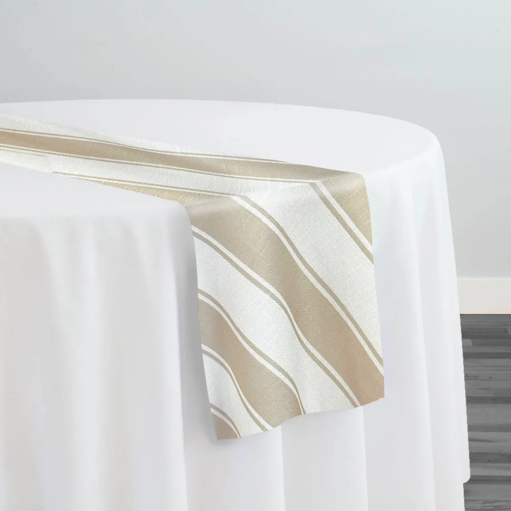 Cabana Stripe (Slub Print) Table Runner in Taupe / White