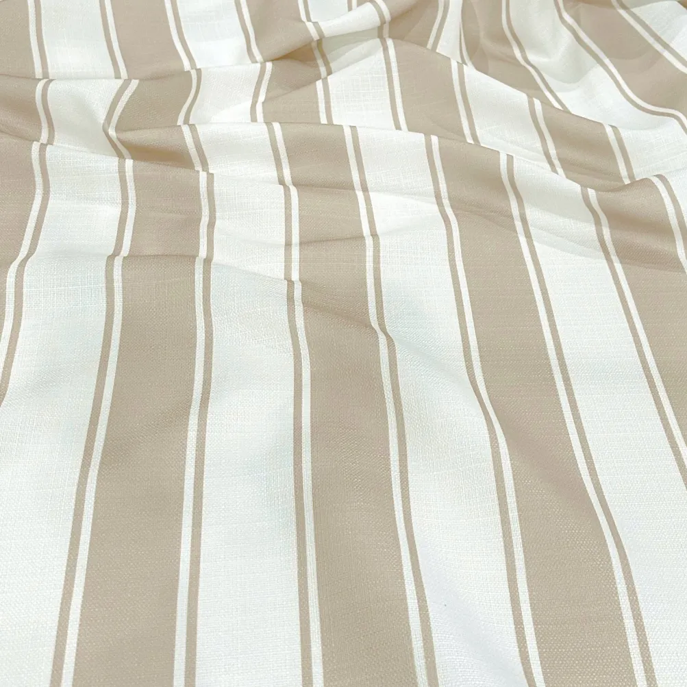 Cabana Stripe (Slub Print) Table Runner in Taupe / White