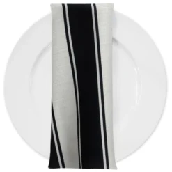 Cabana Stripe (Slub Print) Table Napkin in Black / White