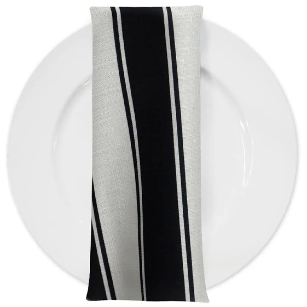 Cabana Stripe (Slub Print) Table Napkin in Black / White