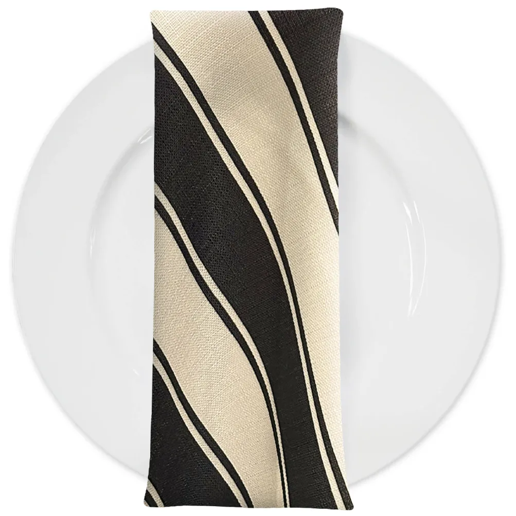 Cabana Stripe (Slub Print) Table Napkin in Black / Ivory