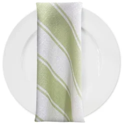 Cabana Stripe (Slub Print) Table Napkin in Sage / White