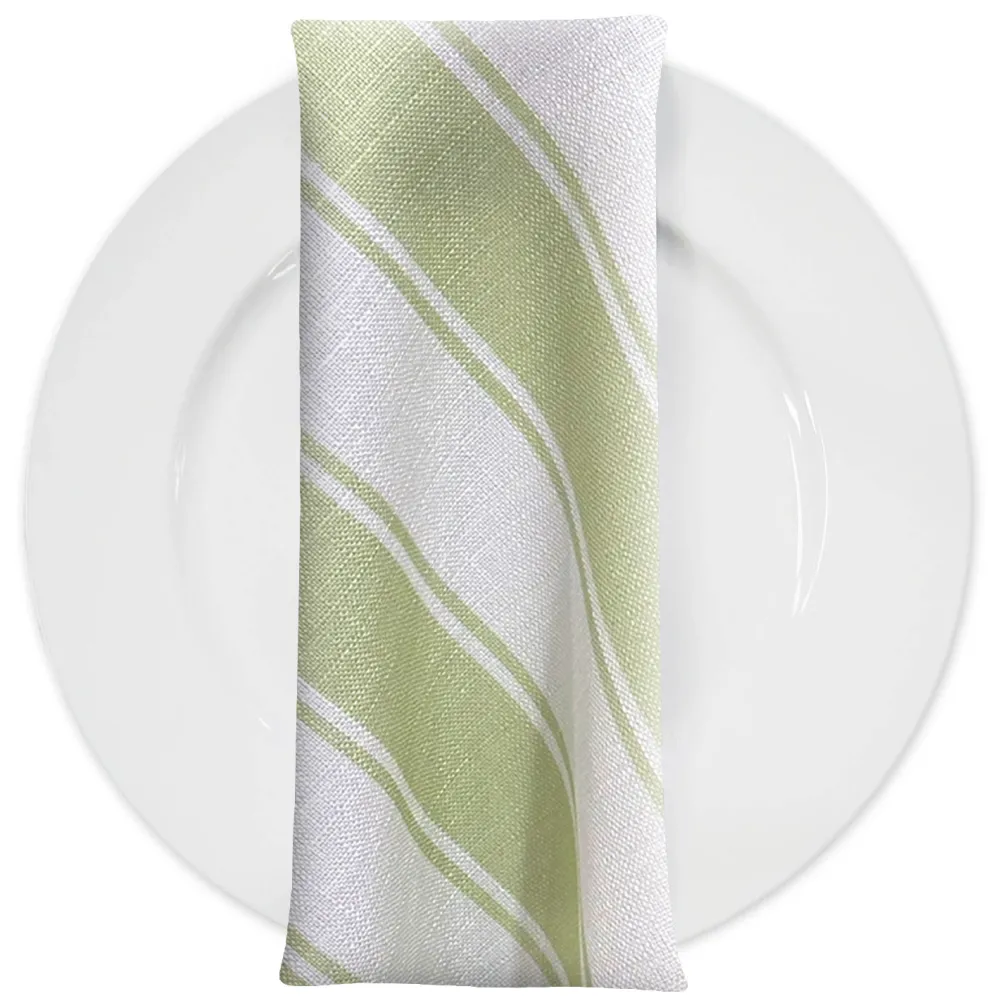 Cabana Stripe (Slub Print) Table Napkin in Sage / White