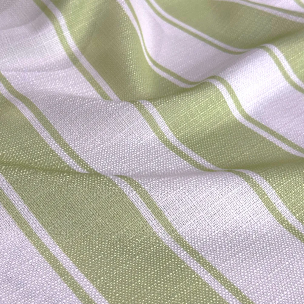 Cabana Stripe (Slub Print) Table Linen in Sage / White