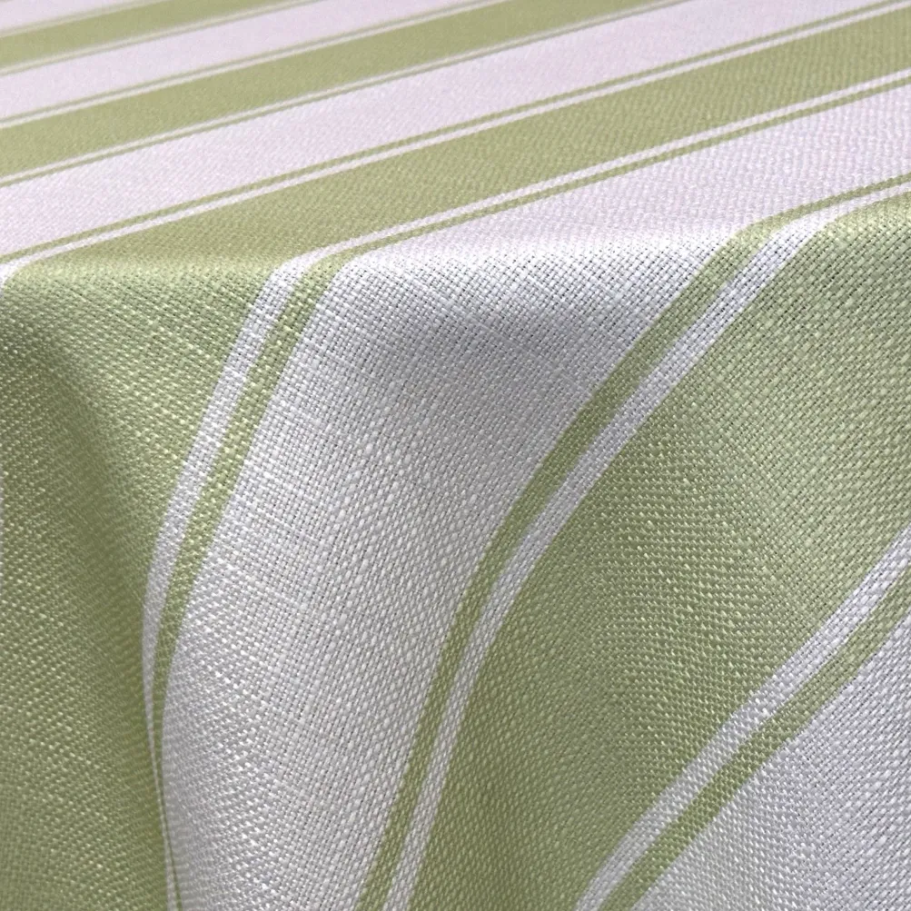 Cabana Stripe (Slub Print) Table Linen in Sage / White