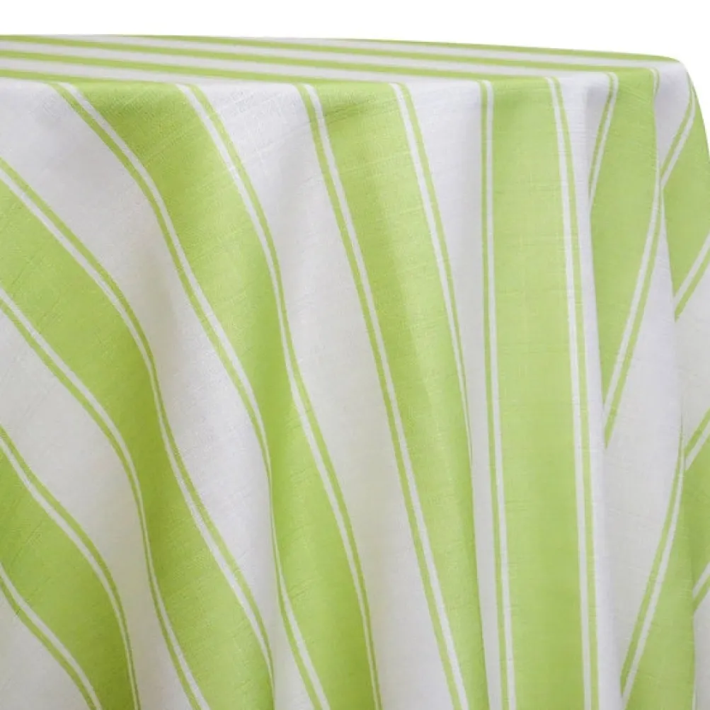 Cabana Stripe (Slub Print) Table Linen in Green / White