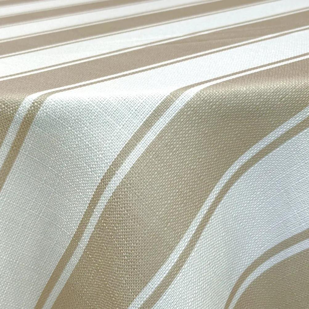 Cabana Stripe (Slub Print) Table Linen in Taupe / White