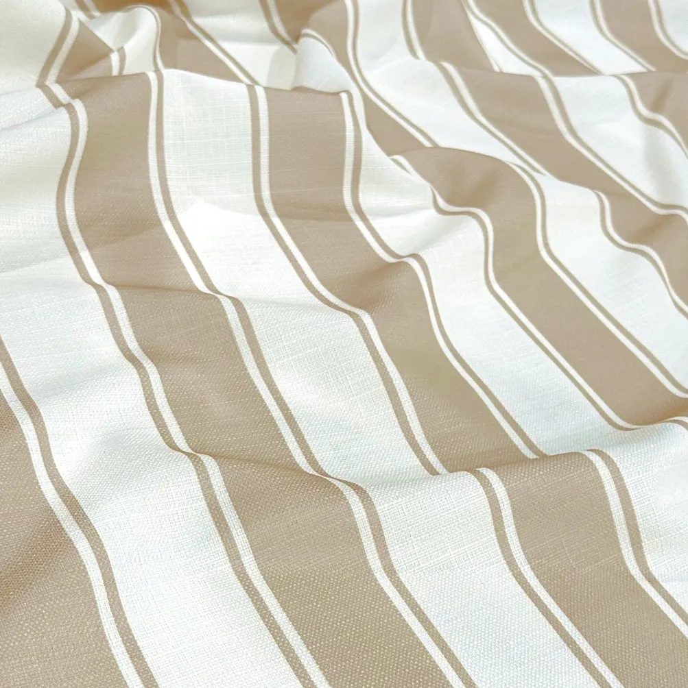 Cabana Stripe (Slub Print) Table Linen in Taupe / White