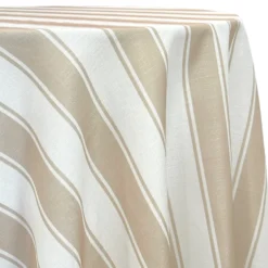 Cabana Stripe (Slub Print) Table Linen in Taupe / White