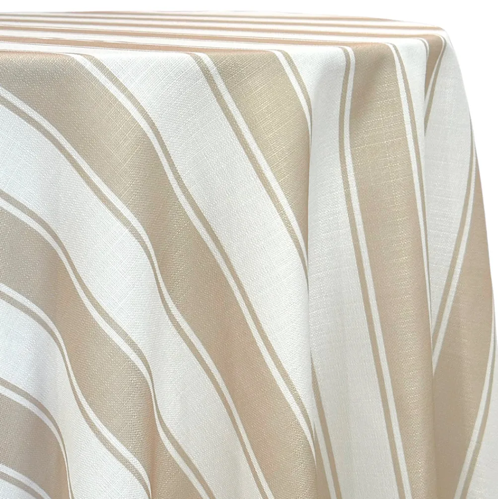 Cabana Stripe (Slub Print) Table Linen in Taupe / White
