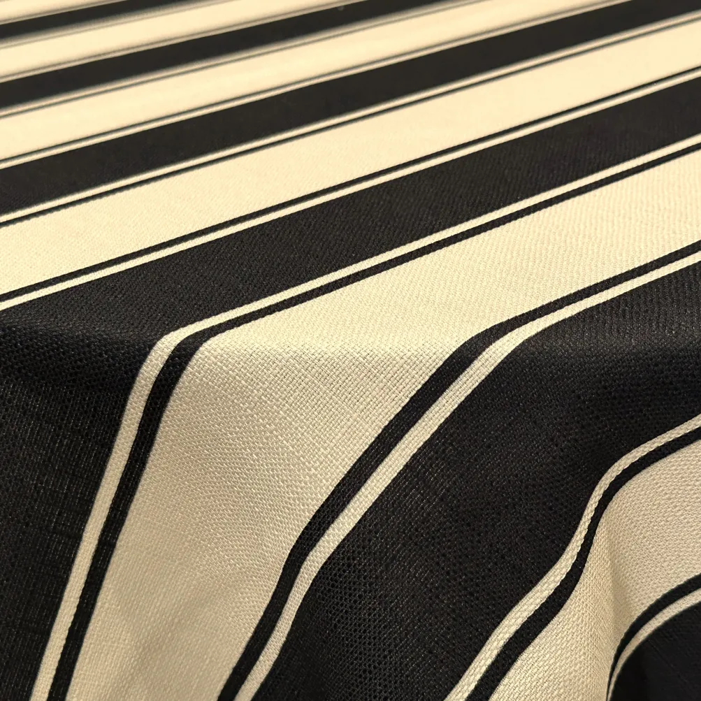 Cabana Stripe (Slub Print) Table Linen in Black / Ivory