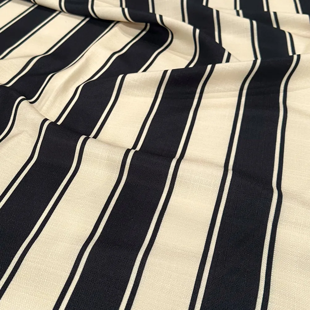 Cabana Stripe (Slub Print) Table Linen in Black / Ivory