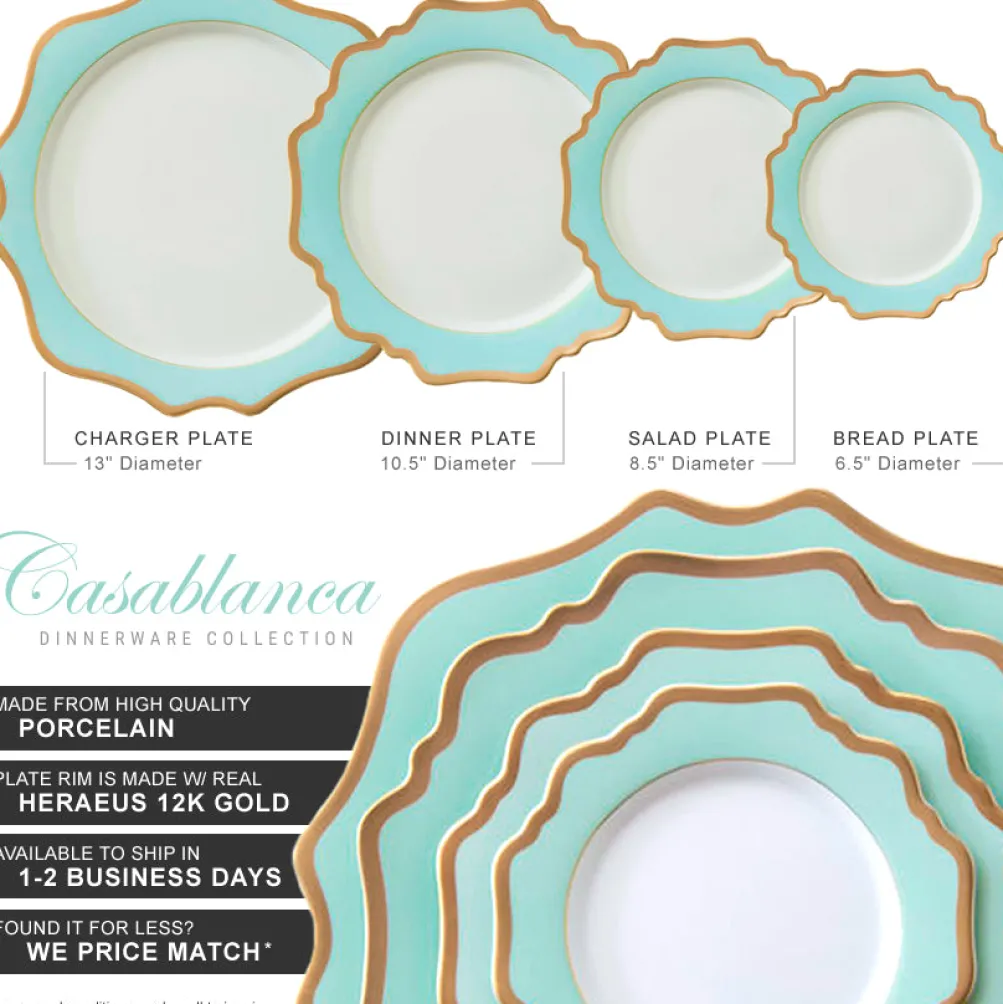 Casablanca Porcelain Collection in Aqua/Gold