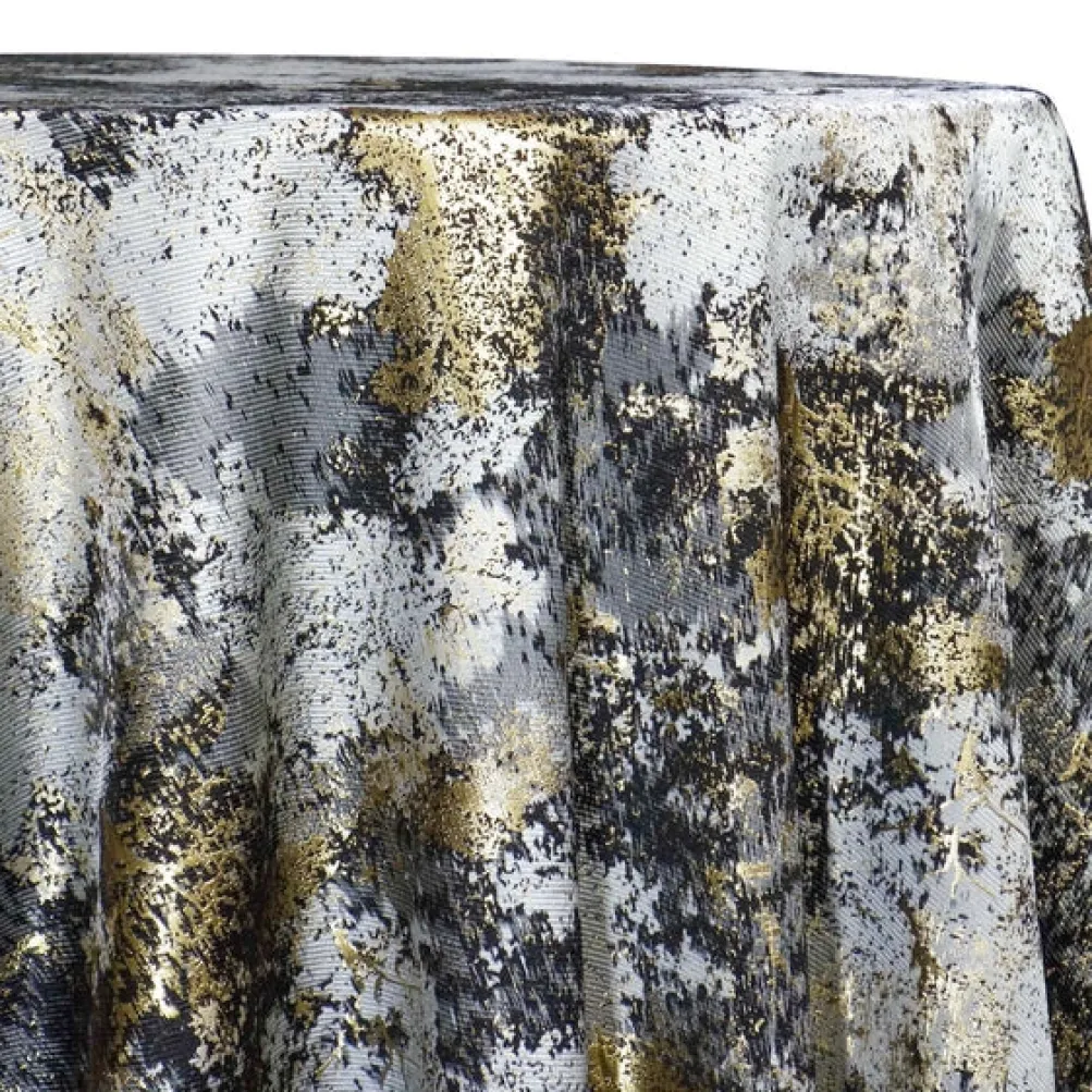 Cascade Jacquard Table Linen in Black and Gold