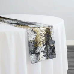 Cascade Jacquard Table Runner in Black and Gold