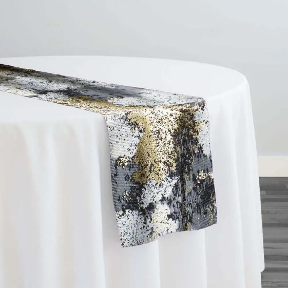 Cascade Jacquard Table Runner in Black and Gold