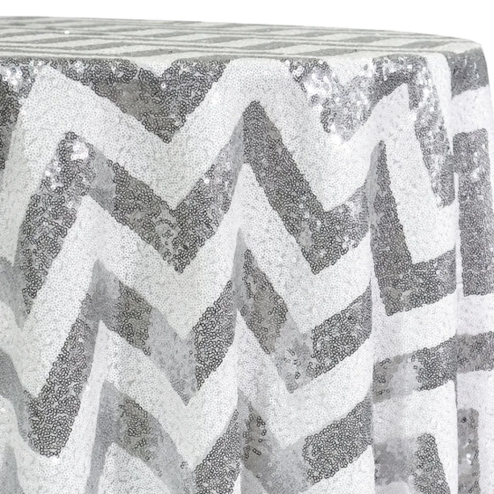 Chevron Glitz Sequins Table Linen in Silver
