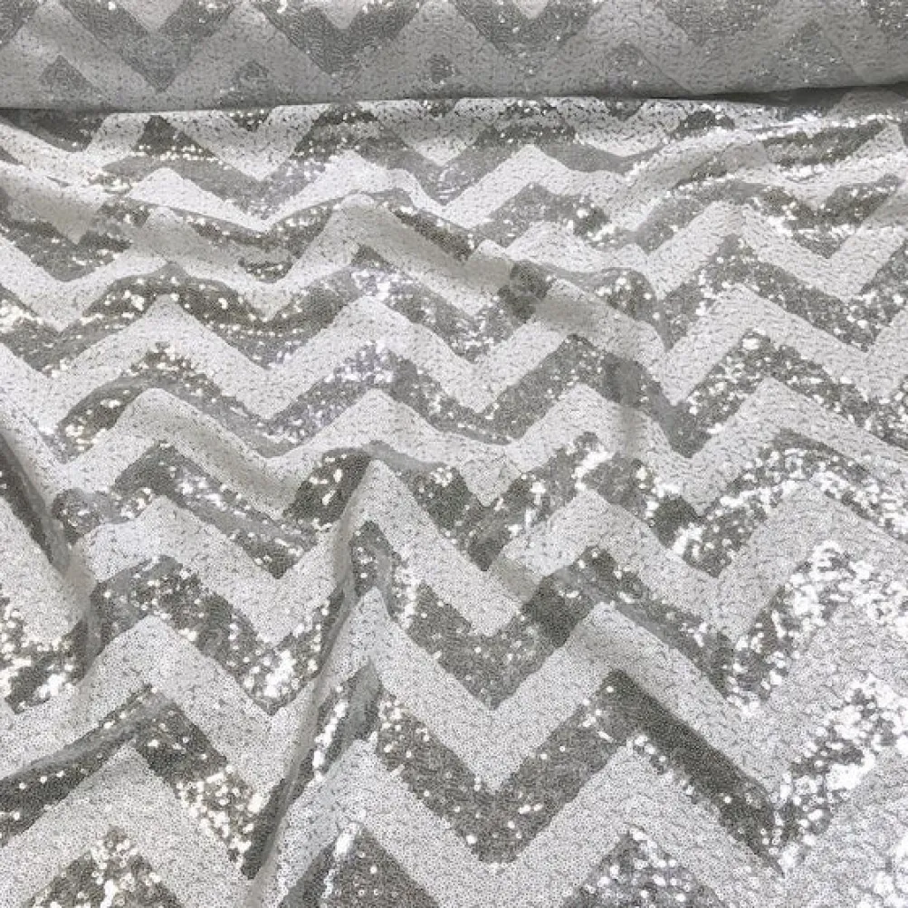 Chevron Glitz Sequins Table Linen in Silver