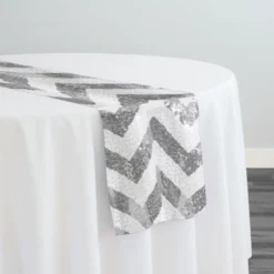 Chevron Glitz Sequins Table Runner in Silver