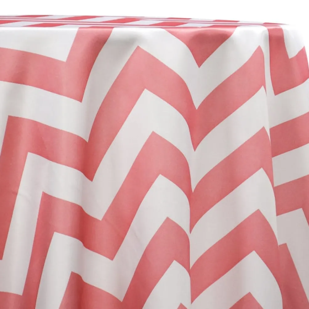 Chevron Print (Lamour) Table Linen in Coral and White
