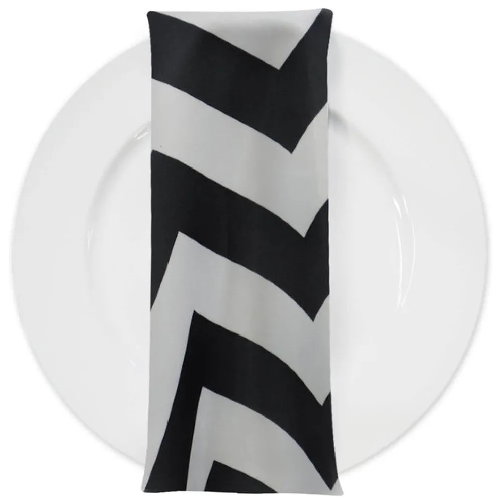Chevron Print (Lamour) Table Napkin in Black and White
