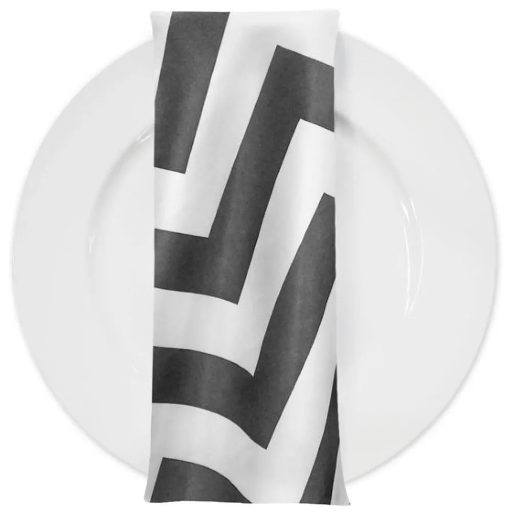 Chevron Print (Lamour) Table Napkin in Charcoal and White