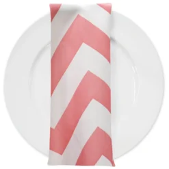 Chevron Print (Lamour) Table Napkin in Coral and White