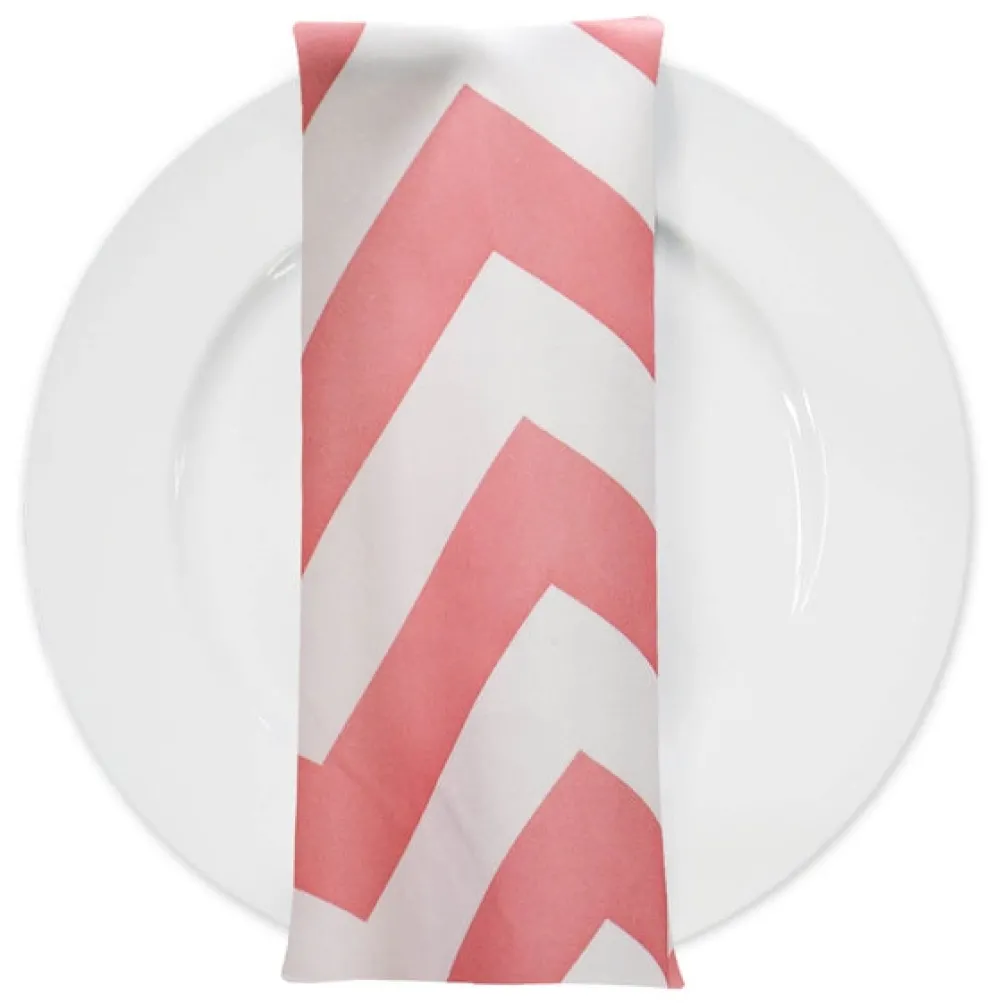Chevron Print (Lamour) Table Napkin in Coral and White