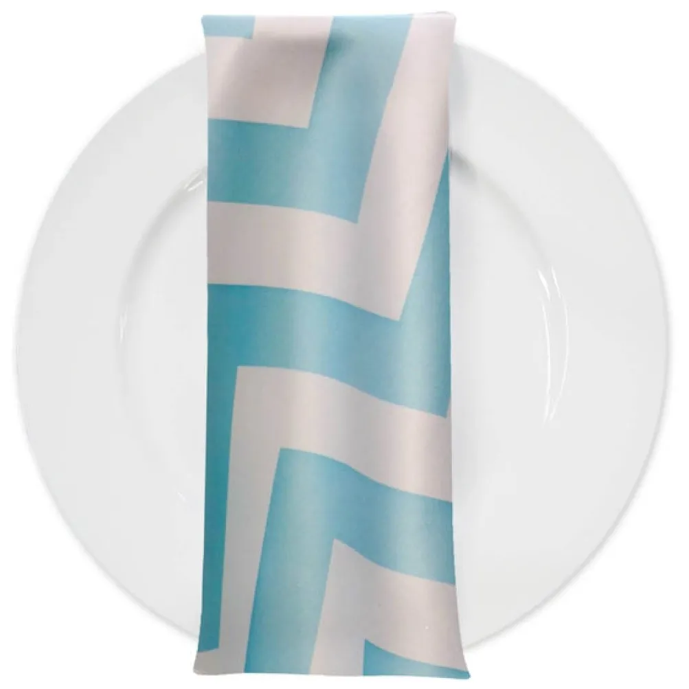 Chevron Print (Lamour) Table Napkin in Turquoise and White