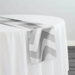 Chevron Print (Lamour) Table Runner in Silver and White
