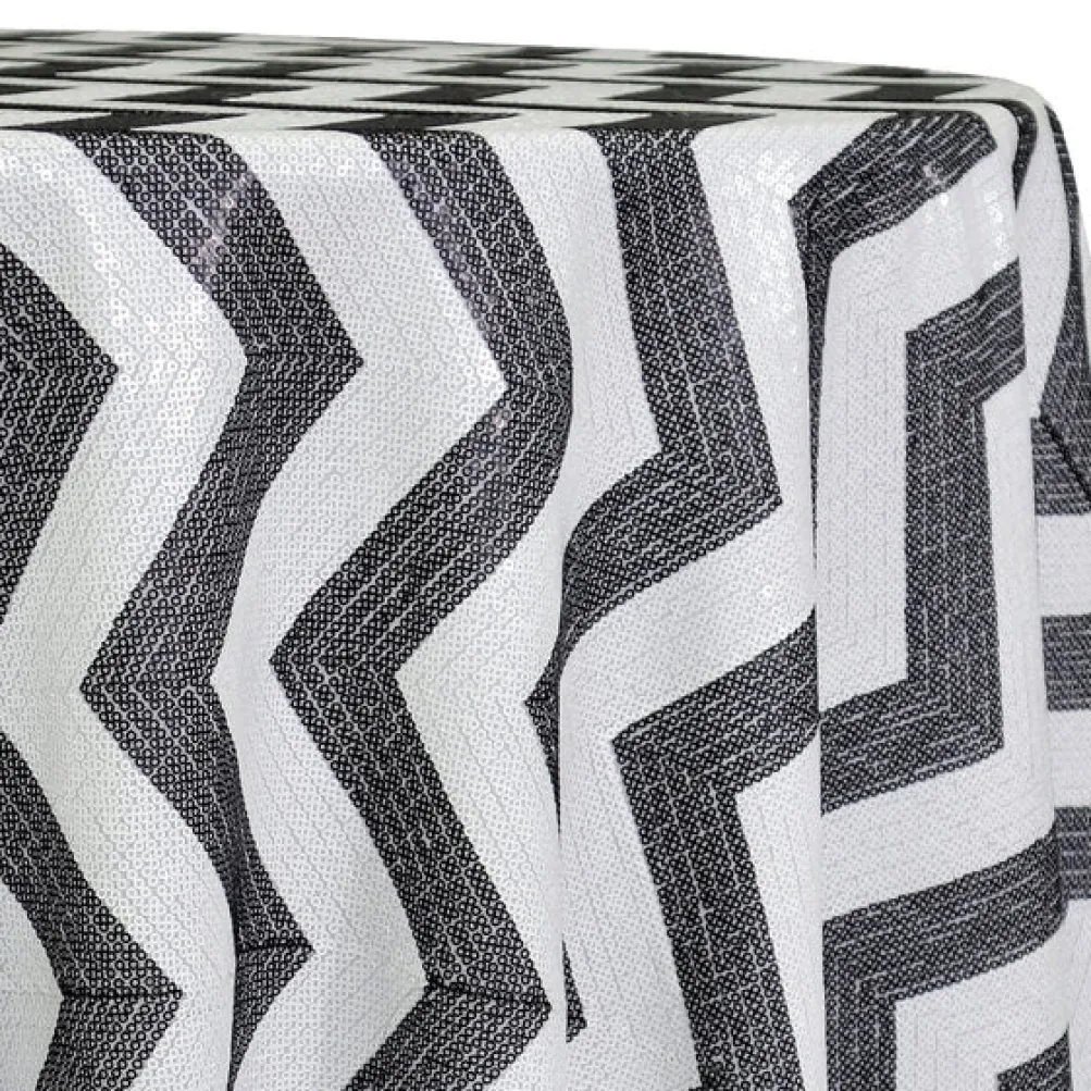 Chevron Sequins Table Linen in Black and White