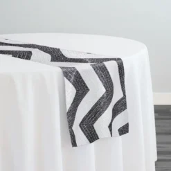 Chevron Sequins Table Runner in Black and White