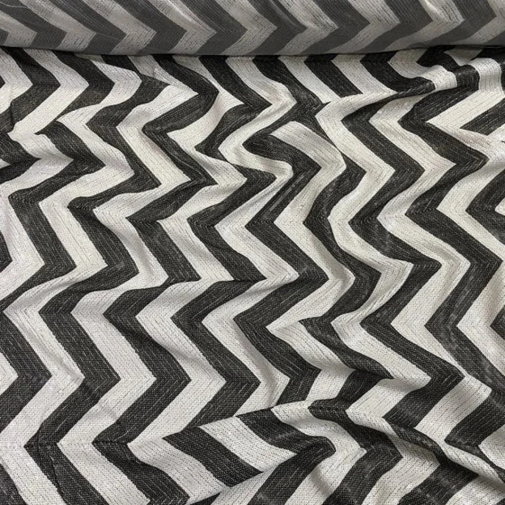Chevron Sequins Table Runner in Black and White
