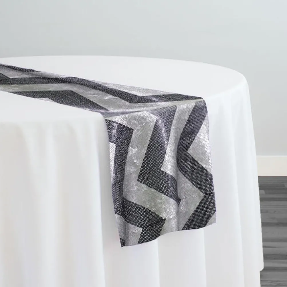 Chevron Sequins Table Runner in Black