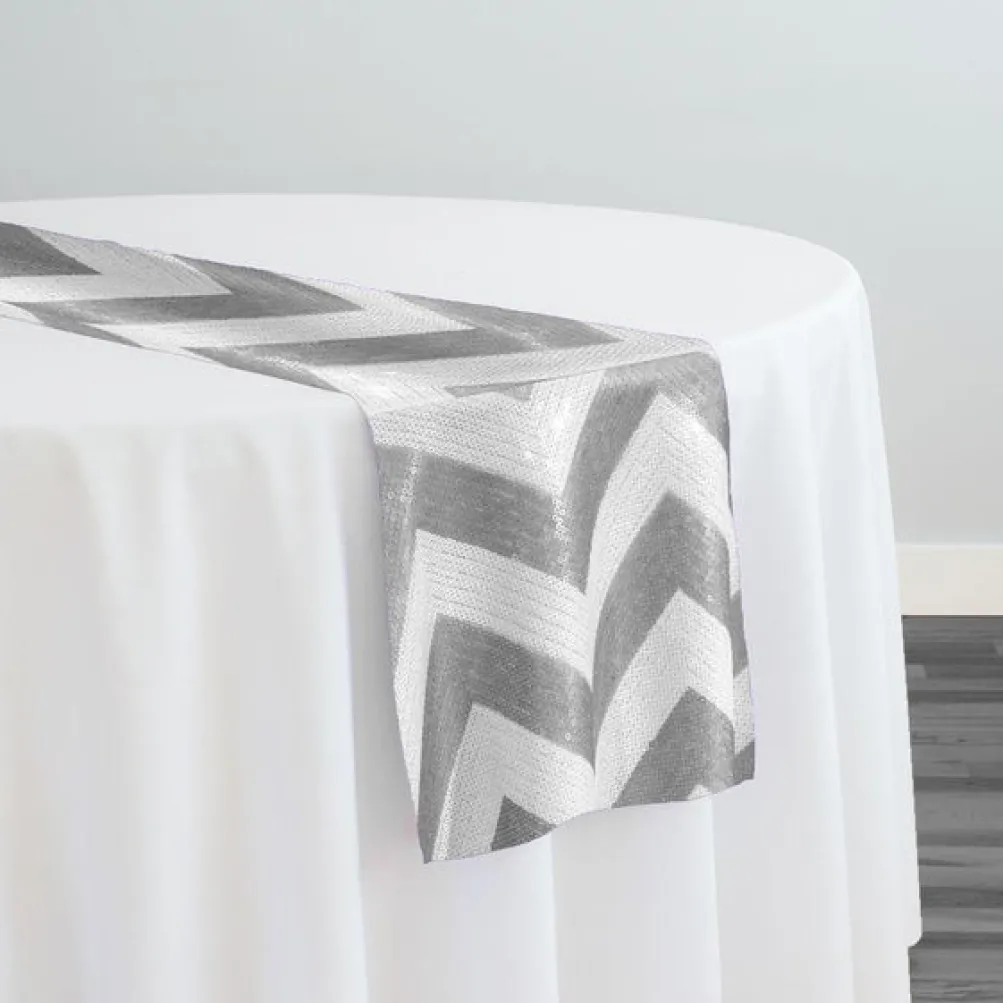 Chevron Sequins Table Runner in Silver