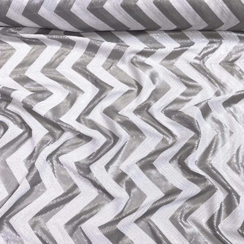 Chevron Sequins Table Runner in Silver