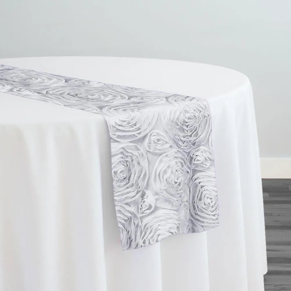 Chiffon Rose (3D) Table Runner in White