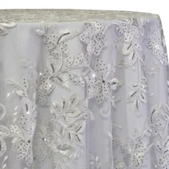 Claire Lace Table Linen in Silver and White