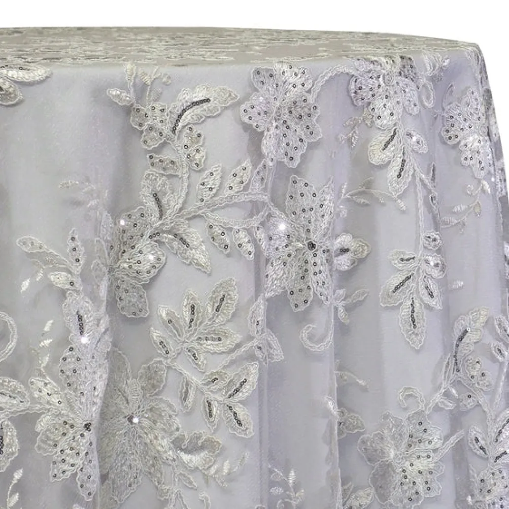 Claire Lace Table Linen in Silver and White