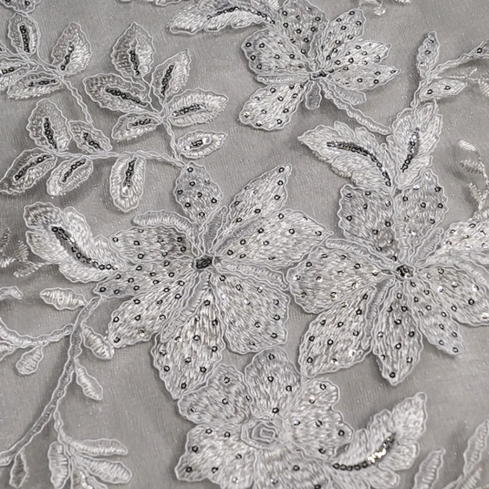 Claire Lace Table Runner in Silver and White