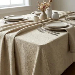 Cloud Chenille Table Linen in Sand