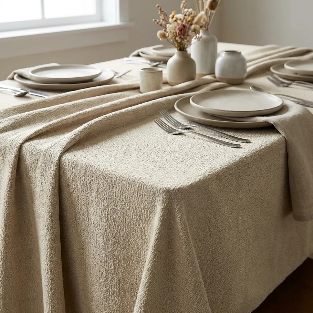 Cloud Chenille Table Linen in Sand