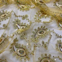 Cocoa Paisley Embroidery Table Runner in Gold